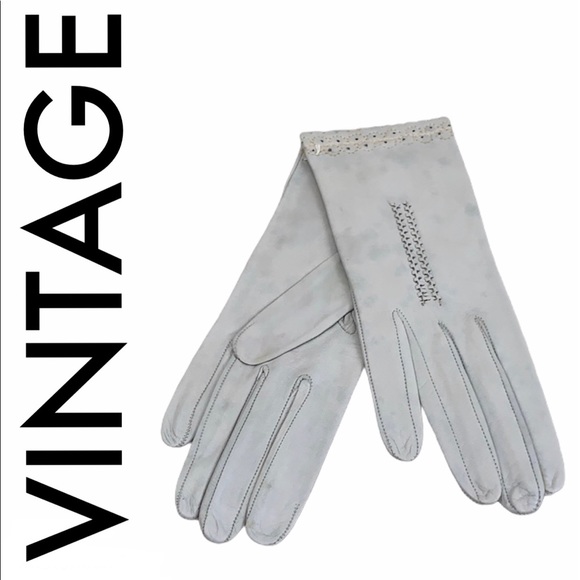 Vintage Accessories - VINTAGE GRAY LEATHER 1940’S GLOVES SIZE 7.5